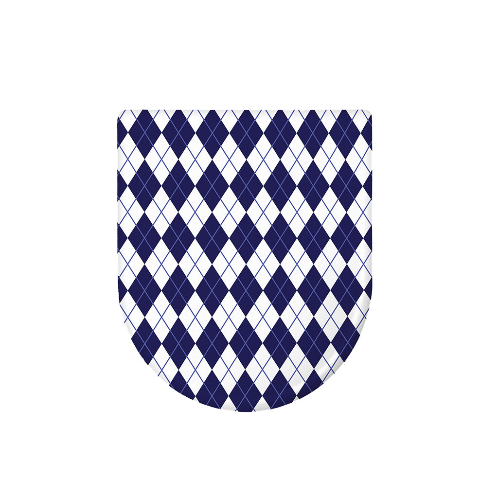 Navy Blue And White Argyle Pattern Print Toilet Lid Cover