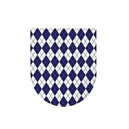 Navy Blue And White Argyle Pattern Print Toilet Lid Cover