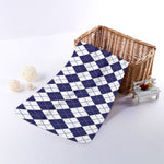 Navy Blue And White Argyle Pattern Print Towel