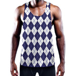 Navy Blue And White Argyle Pattern Print Training Tank Top