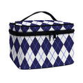 Navy Blue And White Argyle Pattern Print Travel Makeup Bag
