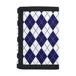 Navy Blue And White Argyle Pattern Print Trifold Wallet