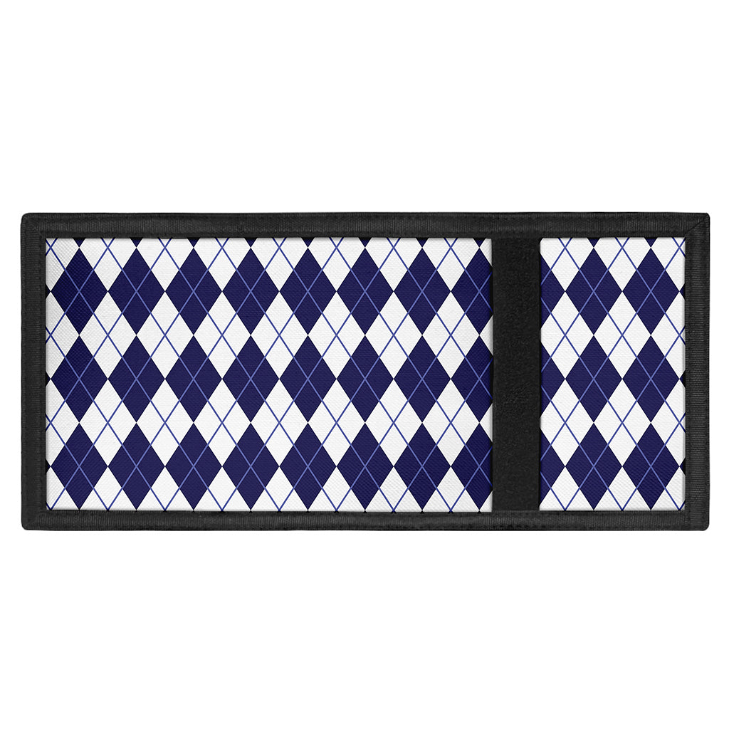 Navy Blue And White Argyle Pattern Print Trifold Wallet