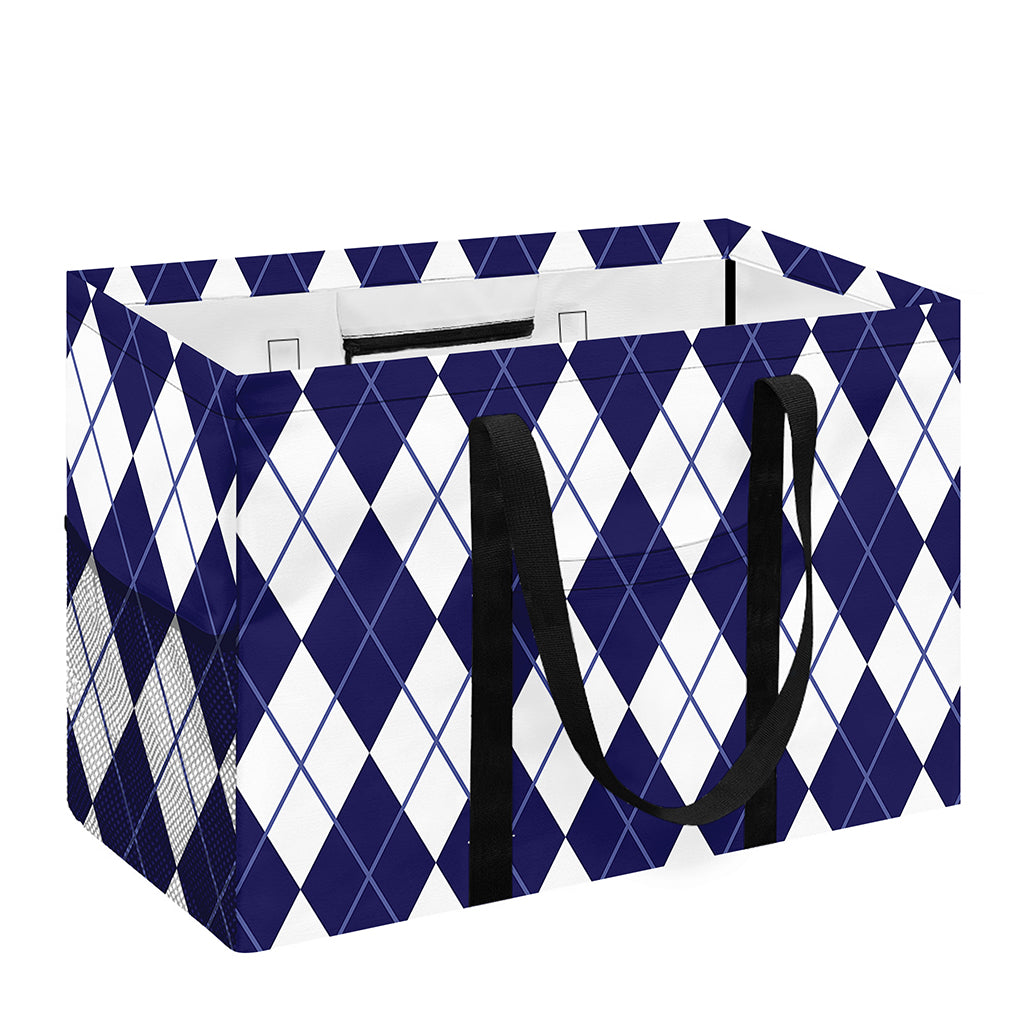 Navy Blue And White Argyle Pattern Print Utility Tote Bag