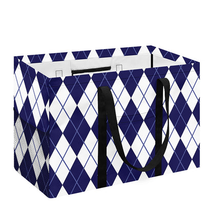 Navy Blue And White Argyle Pattern Print Utility Tote Bag