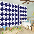Navy Blue And White Argyle Pattern Print Wall Sticker