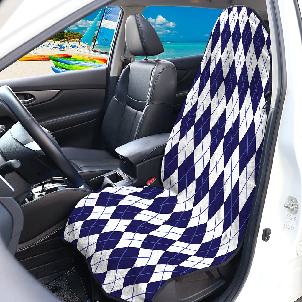 Navy Blue And White Argyle Pattern Print Waterproof Car Seat Cover
