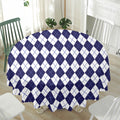 Navy Blue And White Argyle Pattern Print Waterproof Round Tablecloth