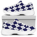 Navy Blue And White Argyle Pattern Print White Chunky Shoes