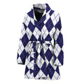 Navy Blue And White Argyle Pattern Print Women's Bathrobe