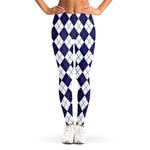 Navy Blue And White Argyle Pattern Print Women's Leggings