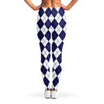 Navy Blue And White Argyle Pattern Print Women's Leggings