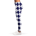 Navy Blue And White Argyle Pattern Print Women's Leggings