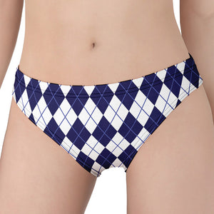 Navy Blue And White Argyle Pattern Print Women's Panties