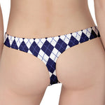 Navy Blue And White Argyle Pattern Print Women's Thong