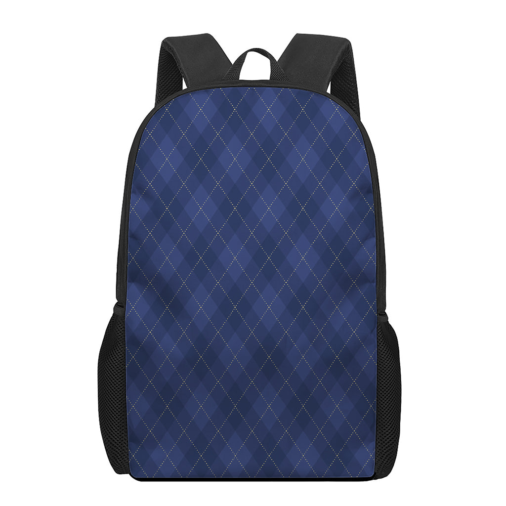 Navy Blue Argyle Pattern Print 17 Inch Backpack
