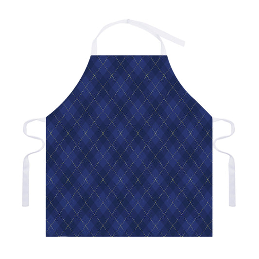 Navy Blue Argyle Pattern Print Adjustable Apron