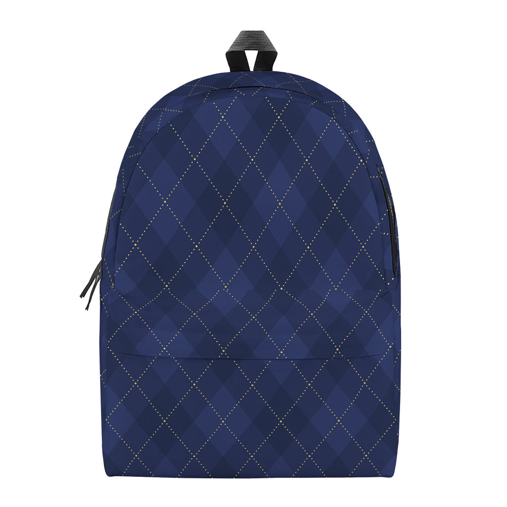 Navy Blue Argyle Pattern Print Backpack