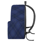 Navy Blue Argyle Pattern Print Backpack