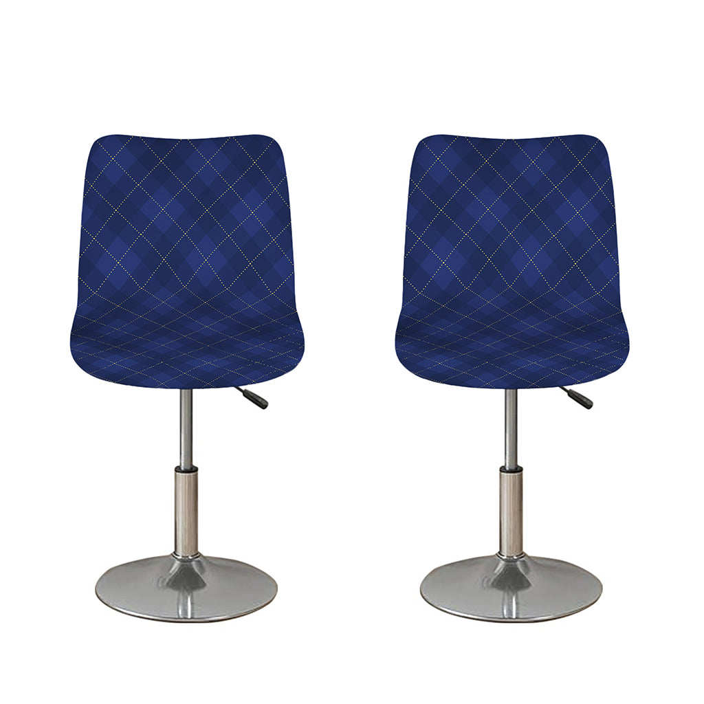 Navy Blue Argyle Pattern Print Bar Stool Covers