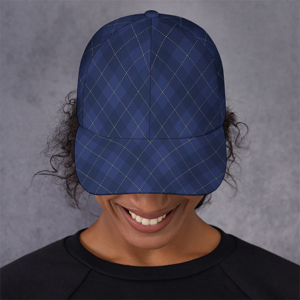 Navy Blue Argyle Pattern Print Baseball Cap