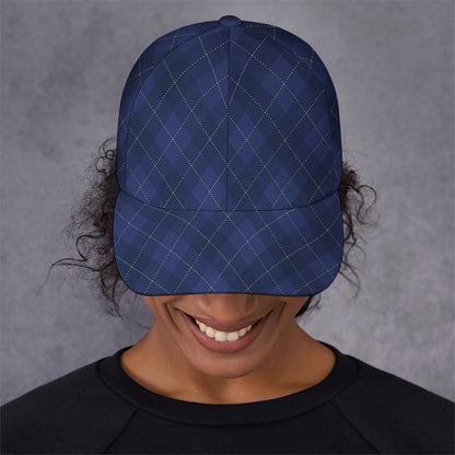 Navy Blue Argyle Pattern Print Baseball Cap