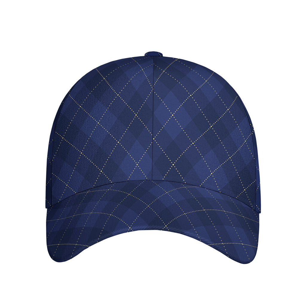 Navy Blue Argyle Pattern Print Baseball Cap