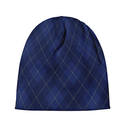 Navy Blue Argyle Pattern Print Beanie