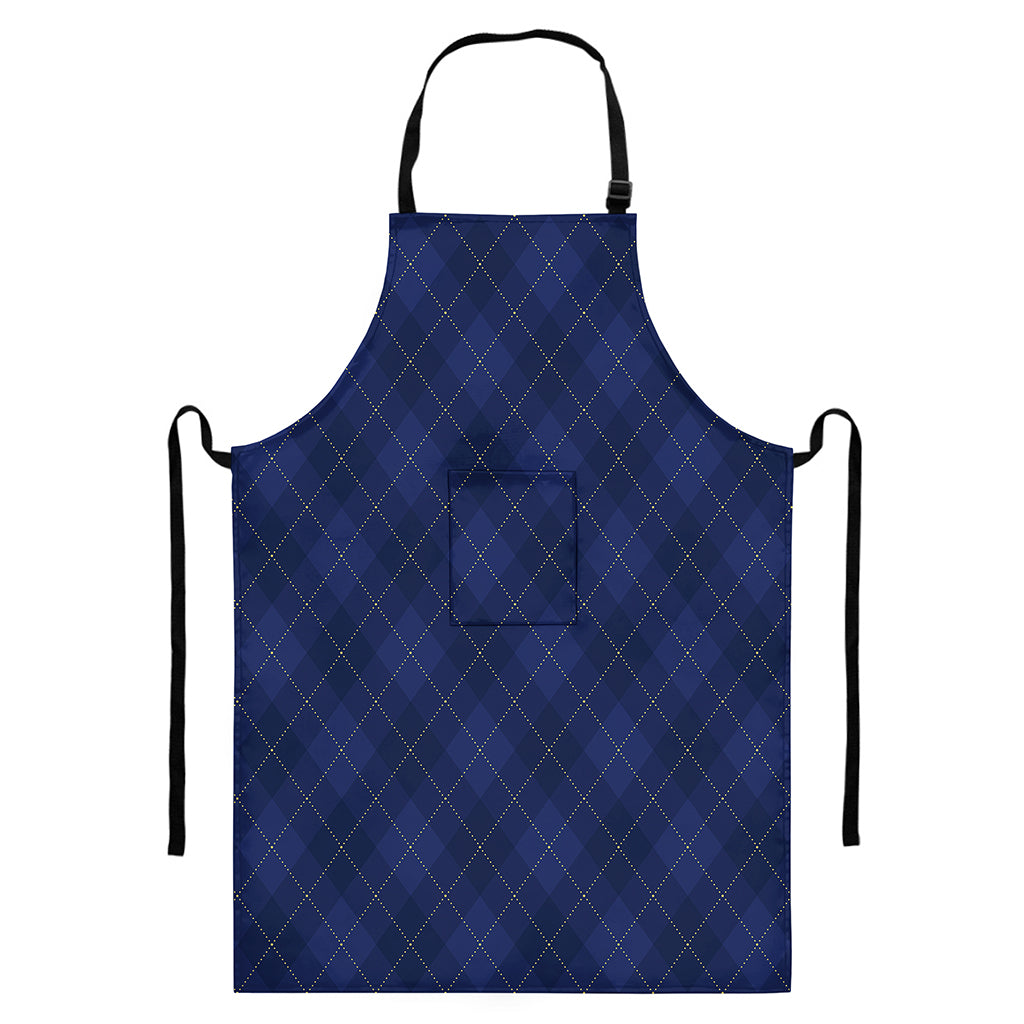 Navy Blue Argyle Pattern Print Bib Apron With Pocket