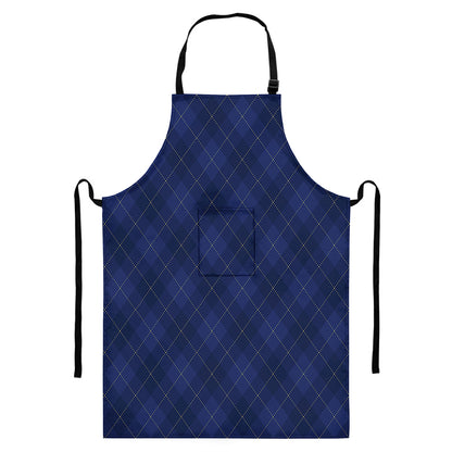 Navy Blue Argyle Pattern Print Bib Apron With Pocket