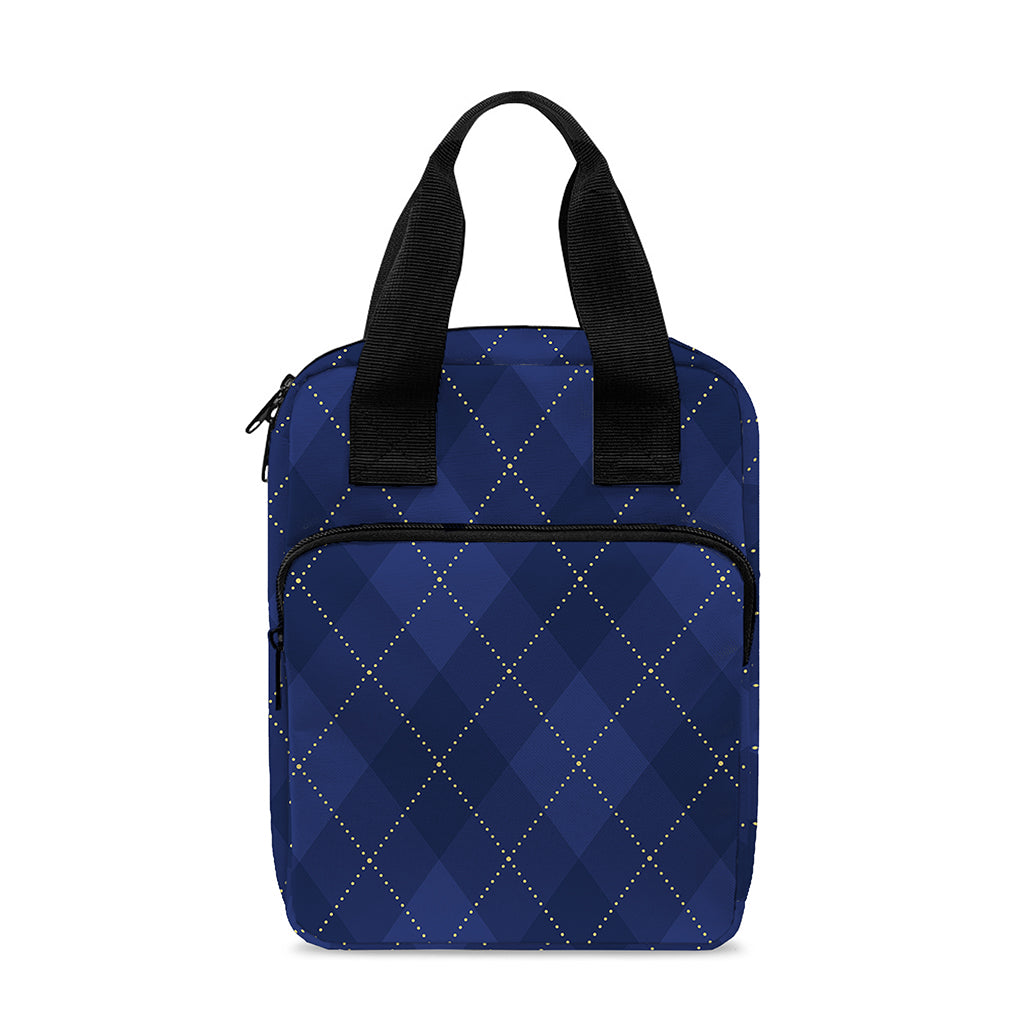 Navy Blue Argyle Pattern Print Bible Tote Bag