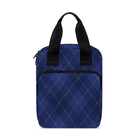 Navy Blue Argyle Pattern Print Bible Tote Bag