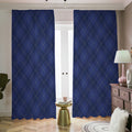 Navy Blue Argyle Pattern Print Dimout Pencil Pleat Curtains