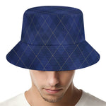 Navy Blue Argyle Pattern Print Bucket Hat