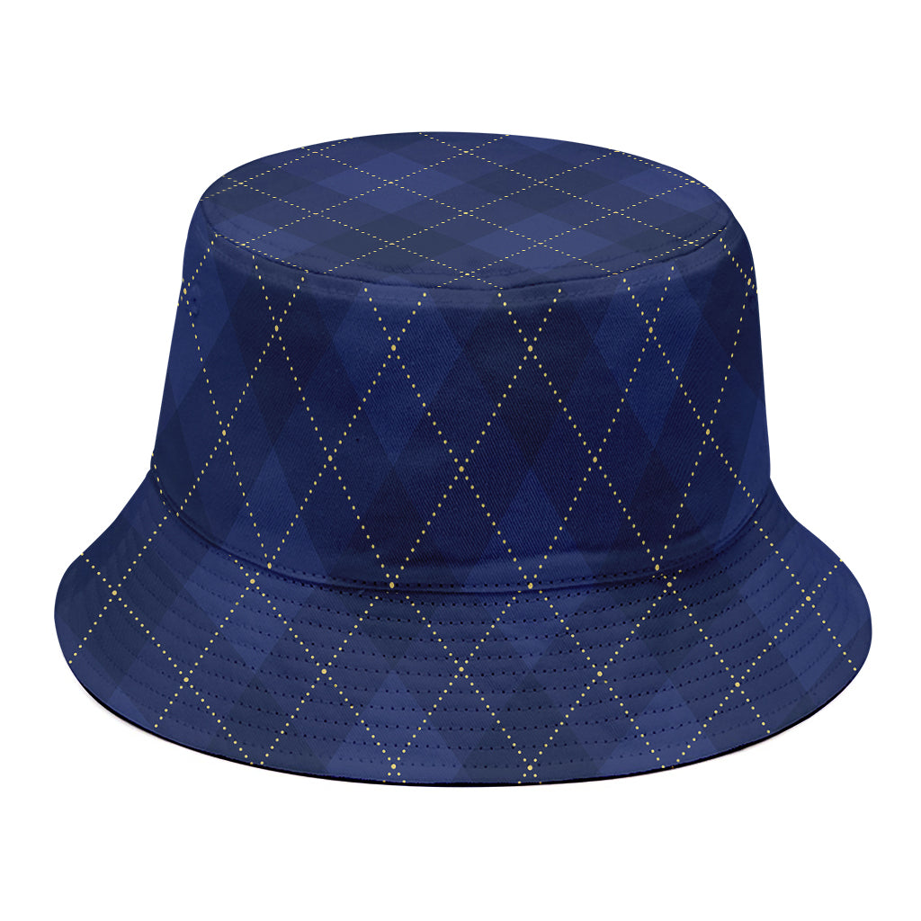 Navy Blue Argyle Pattern Print Bucket Hat
