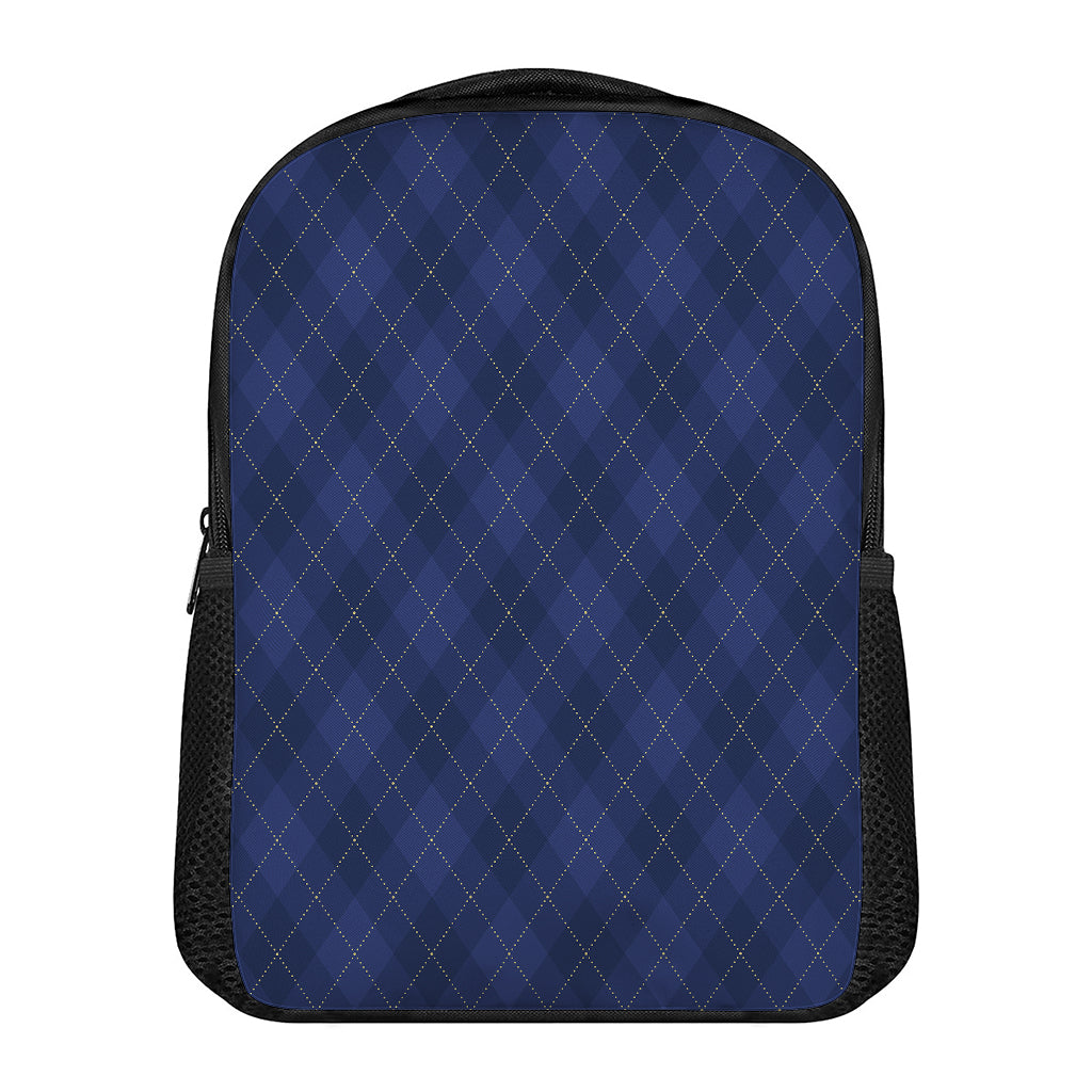 Navy Blue Argyle Pattern Print Casual Backpack