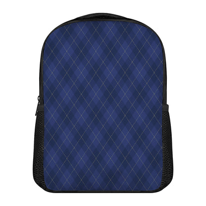 Navy Blue Argyle Pattern Print Casual Backpack