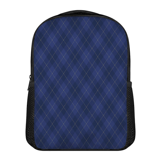Navy Blue Argyle Pattern Print Casual Backpack