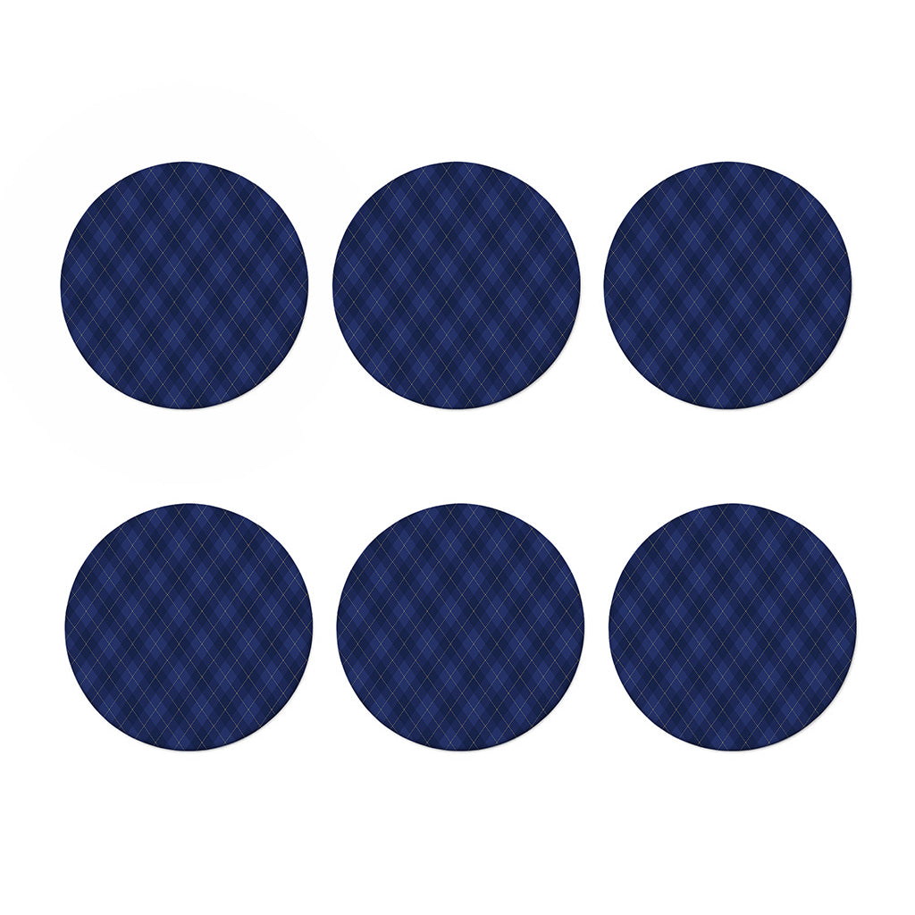 Navy Blue Argyle Pattern Print Coaster Set