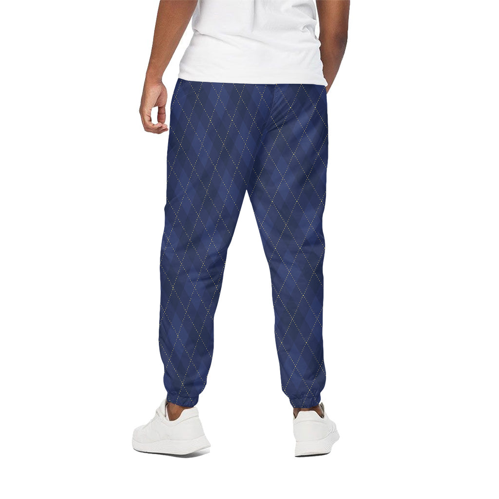 Navy Blue Argyle Pattern Print Cotton Pants