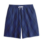 Navy Blue Argyle Pattern Print Cotton Shorts
