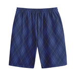 Navy Blue Argyle Pattern Print Cotton Shorts