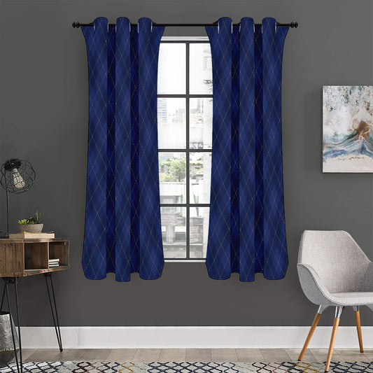 Navy Blue Argyle Pattern Print Curtain