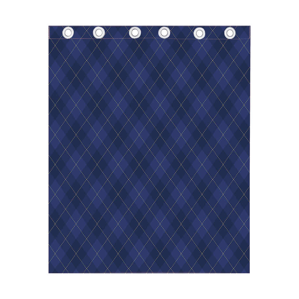 Navy Blue Argyle Pattern Print Curtain