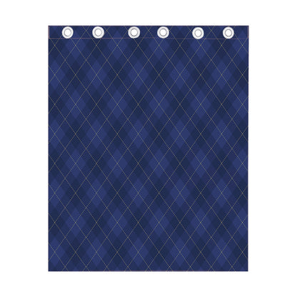 Navy Blue Argyle Pattern Print Curtain