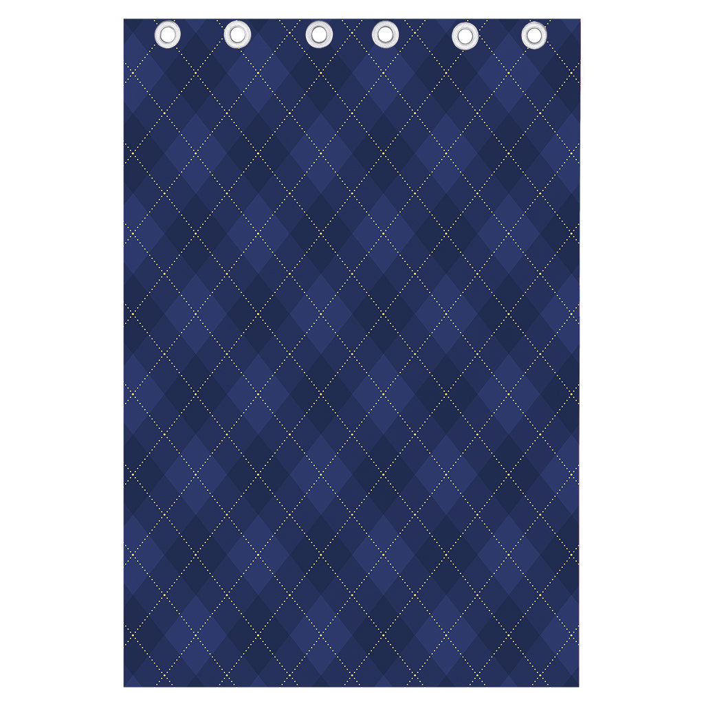 Navy Blue Argyle Pattern Print Curtain