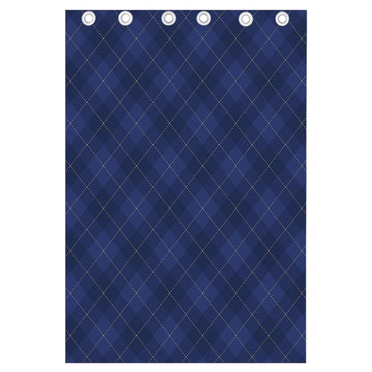 Navy Blue Argyle Pattern Print Curtain