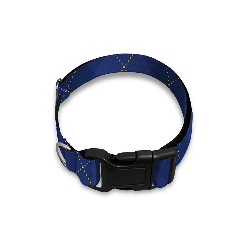 Navy Blue Argyle Pattern Print Dog Collar