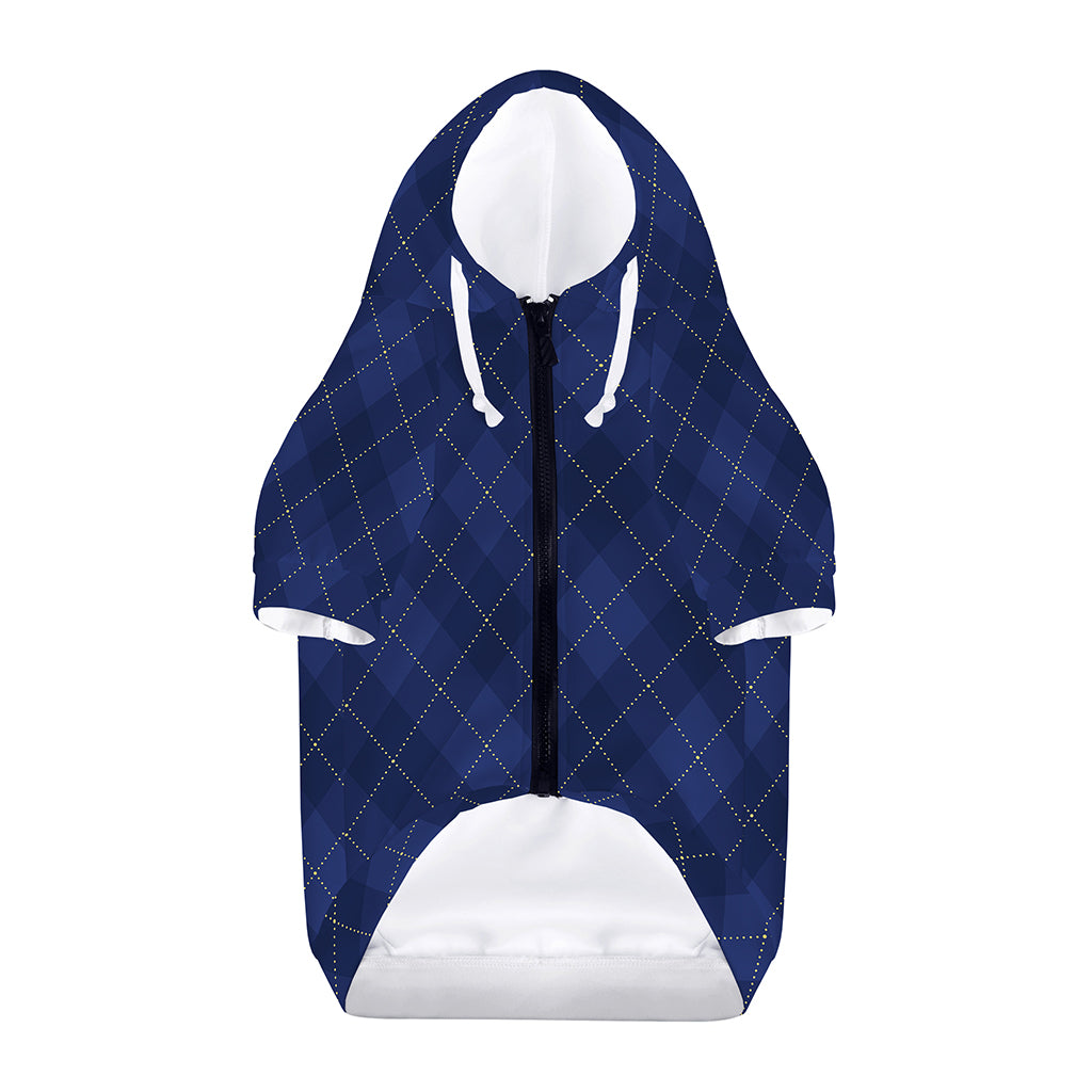 Navy Blue Argyle Pattern Print Dog Zip Up Hoodie