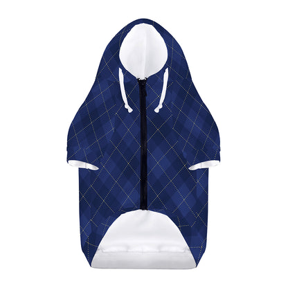 Navy Blue Argyle Pattern Print Dog Zip Up Hoodie